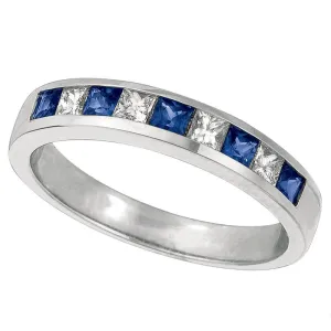 0.75 Carat Natural Diamond & Sapphire Ring Band 14K White Gold