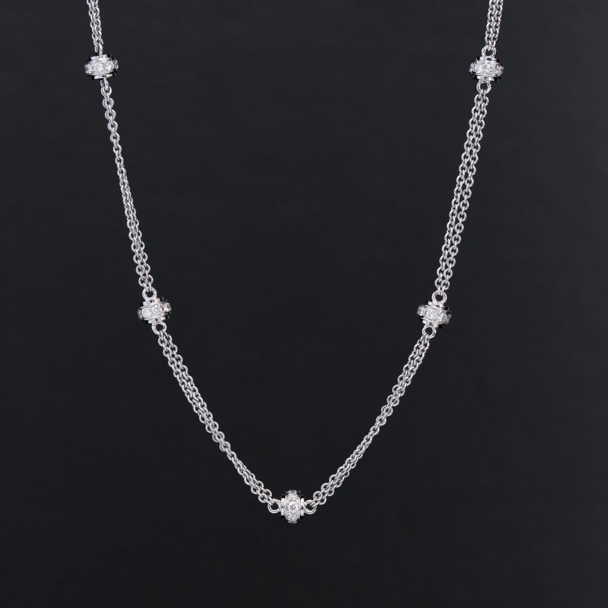 1.04ctw White Gold Double Cable Diamond Rolling Ball Necklace