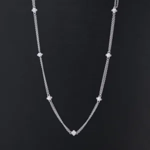 1.04ctw White Gold Double Cable Diamond Rolling Ball Necklace