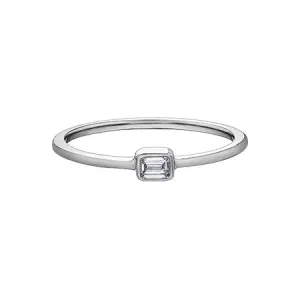 (10K, 14K) White Gold Emerald Cut (0.10ct) Diamond Stackable Ring