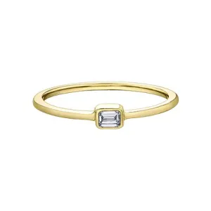 (10K, 14K) Yellow Gold Emerald Cut (0.10ct) Diamond Stackable Ring