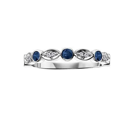 10K White Gold Sapphire and Diamond Stackable Band