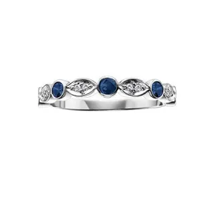 10K White Gold Sapphire and Diamond Stackable Band