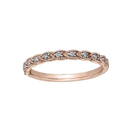 10K White, Yellow or Rose Gold (0.11ct) Diamond Stackable Wedding Band