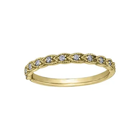 10K White, Yellow or Rose Gold (0.11ct) Diamond Stackable Wedding Band
