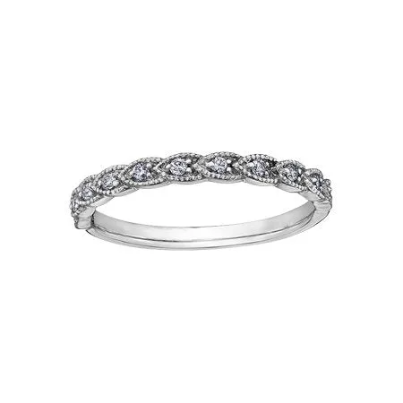 10K White, Yellow or Rose Gold (0.11ct) Diamond Stackable Wedding Band