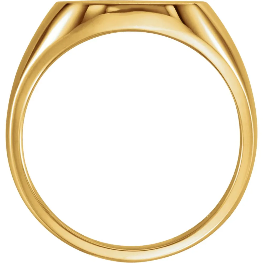 10k Yellow Gold 14mm Men's Signet Ring with Brush Top Finish, Size 11