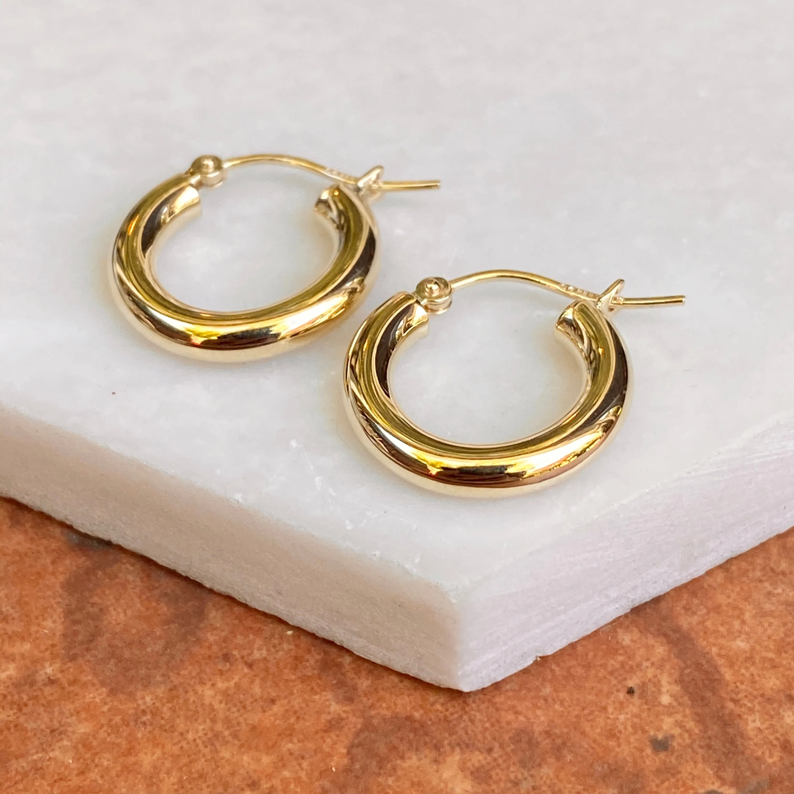 10KT Yellow Gold Polished 3mm Tube Hoop Earrings 15mm