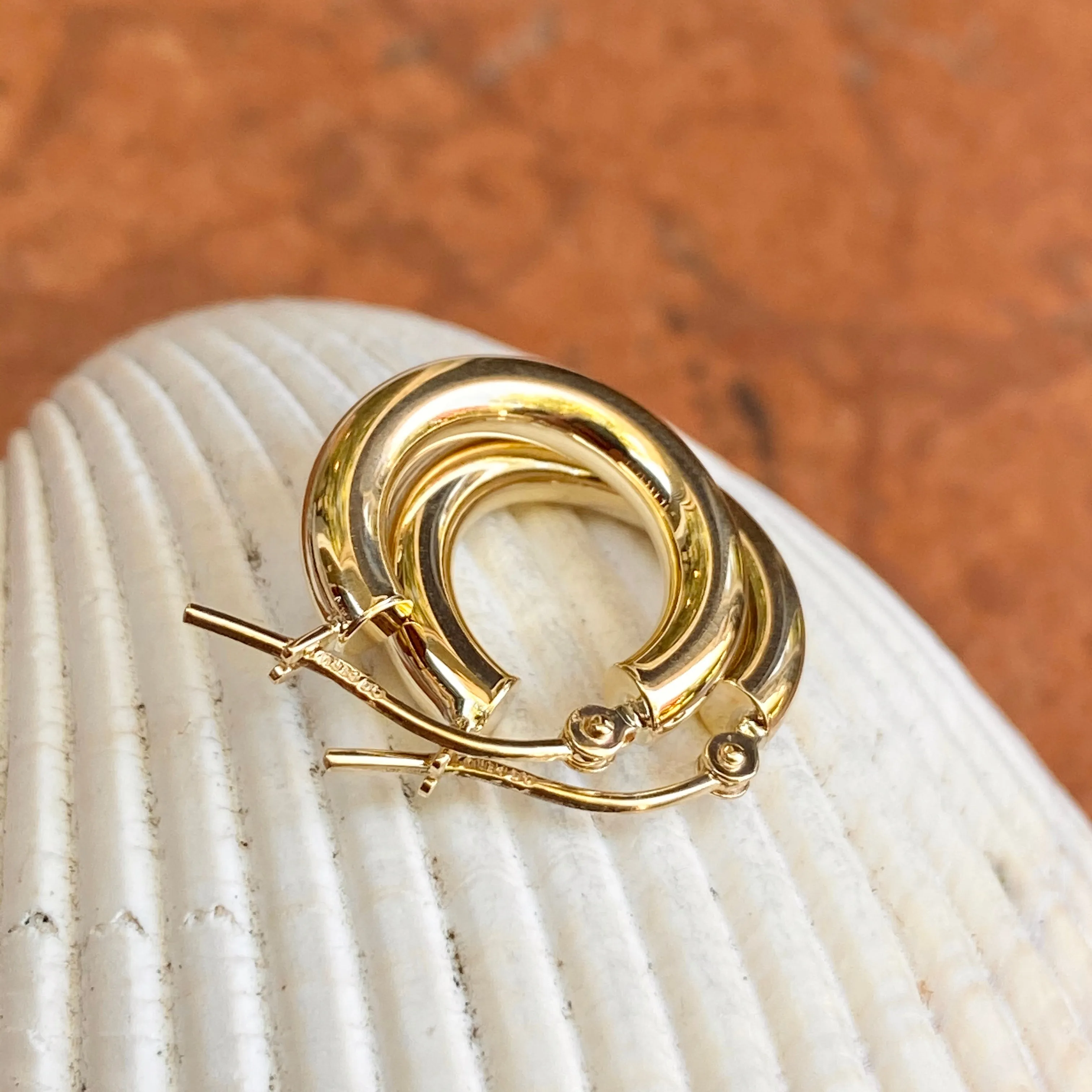 10KT Yellow Gold Polished 3mm Tube Hoop Earrings 15mm