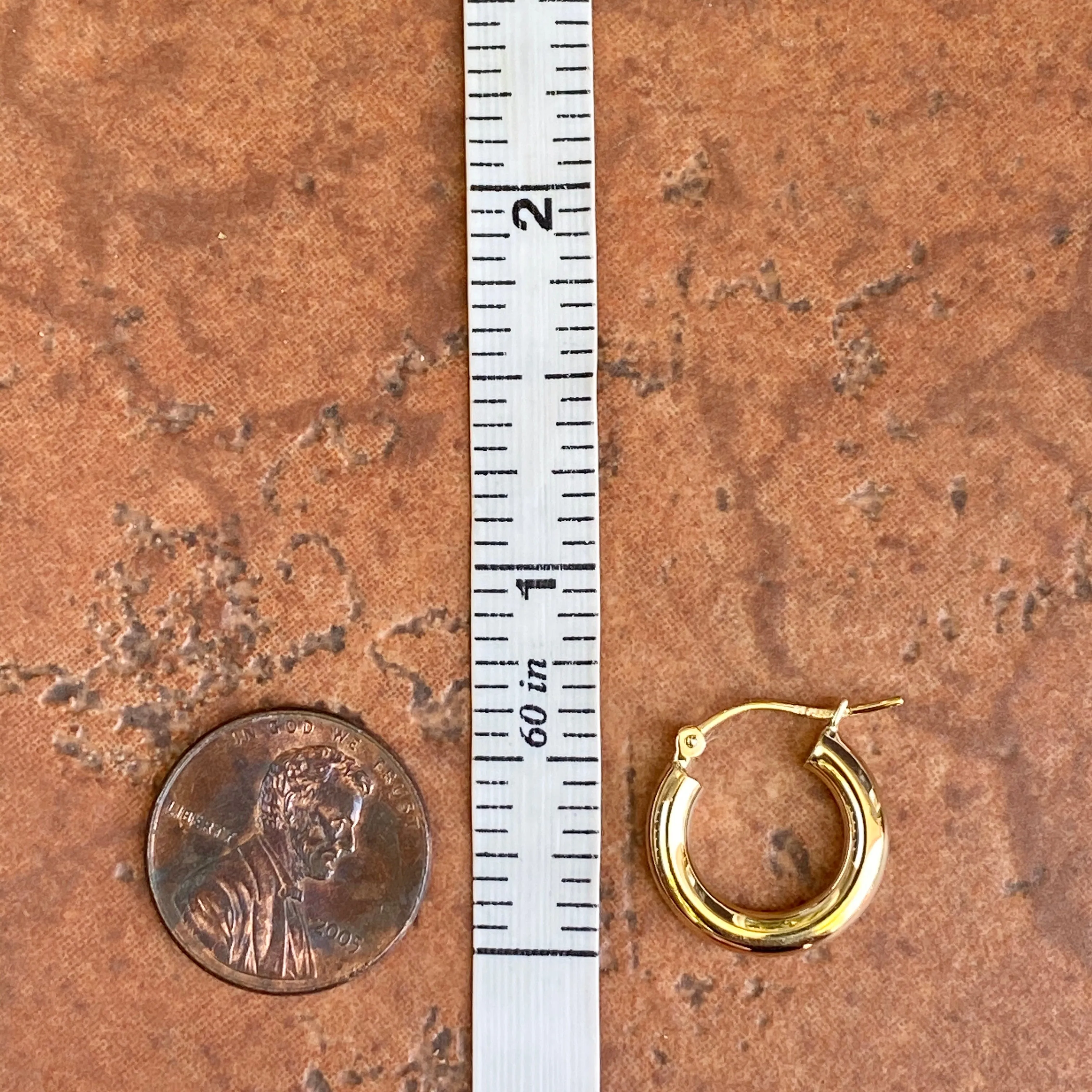 10KT Yellow Gold Polished 3mm Tube Hoop Earrings 15mm