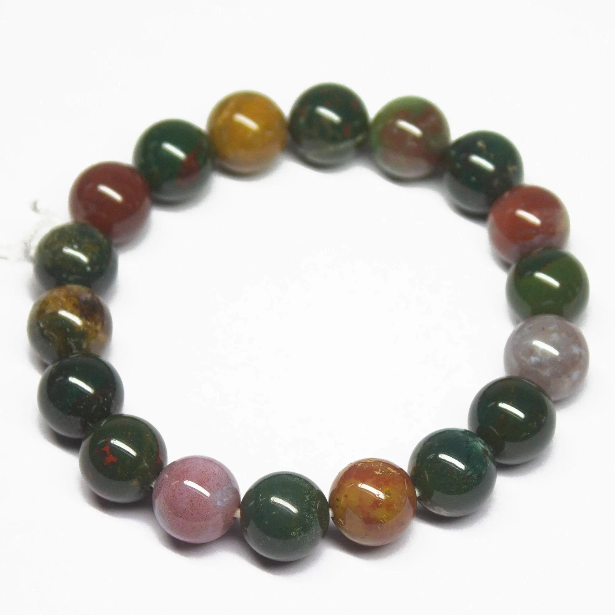 10mm, Natural Bloodstone AA Grade Plain Round Sphere Beaded Bracelet