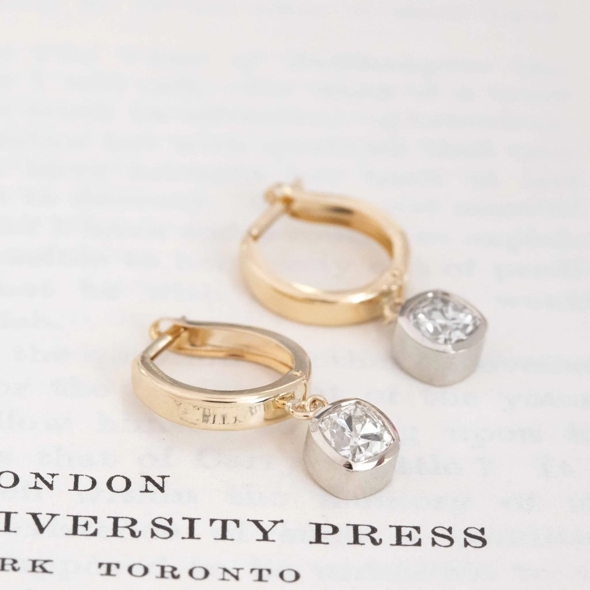 1.10ctw Old Mine Cut Diamond Bezel Hoop Huggie Earrings