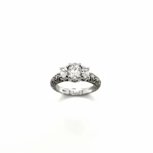 1.25 Carat Natural 3 Stone Oval Diamond Ring F VS 18K White Gold