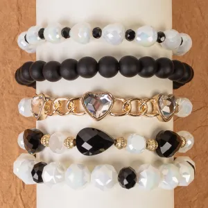 1426 - Beaded Stacked Bracelets - Black & White