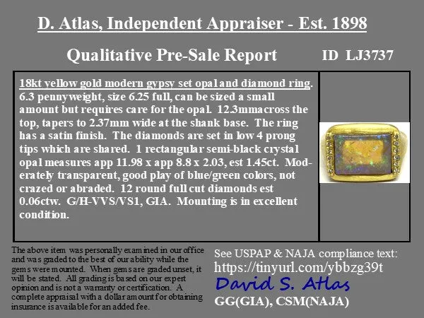 1.45ct Black Opal & Diamond Signet Ring
