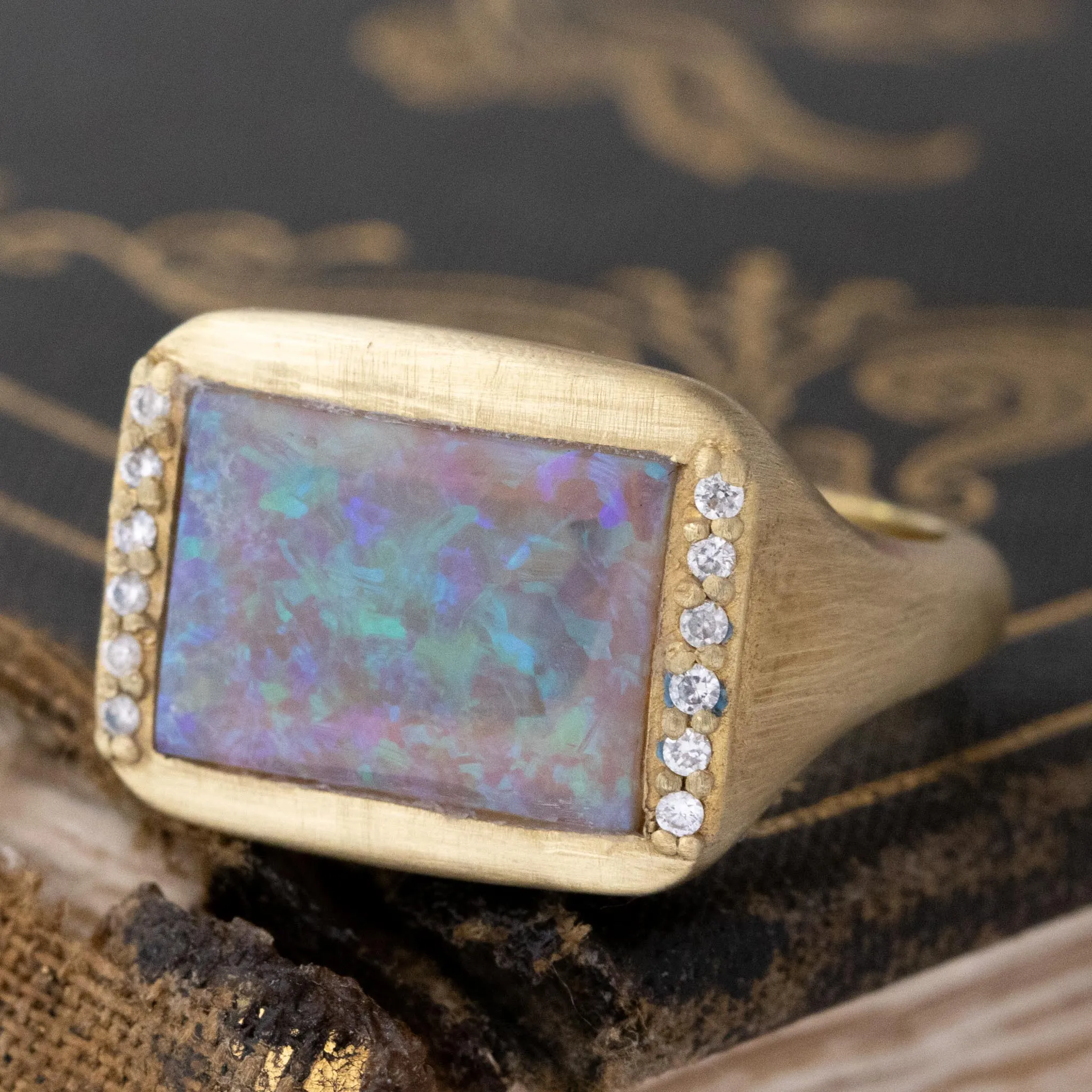 1.45ct Black Opal & Diamond Signet Ring
