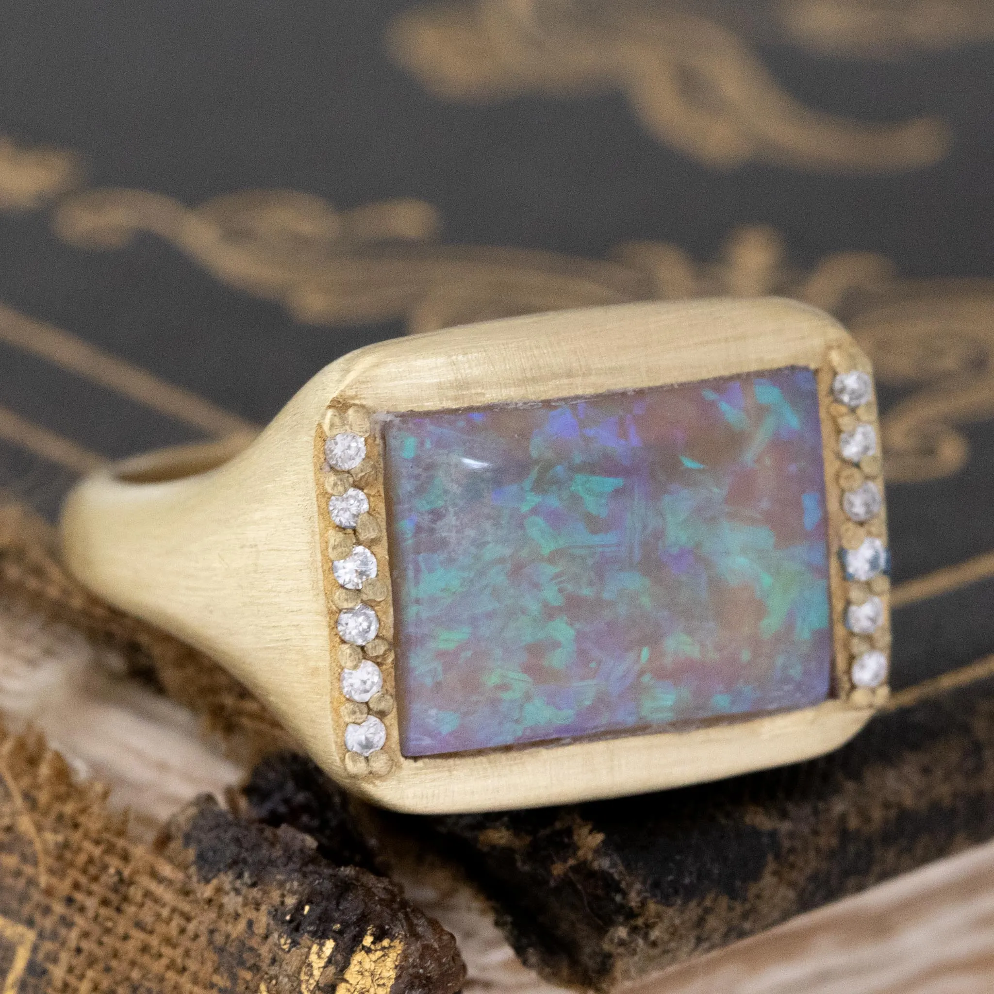 1.45ct Black Opal & Diamond Signet Ring