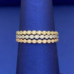 14k CZ Twist Pattern Stackable Ring - Set of 3 Tri-color