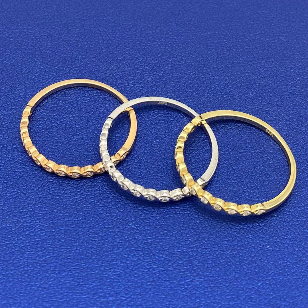 14k CZ Twist Pattern Stackable Ring - Set of 3 Tri-color