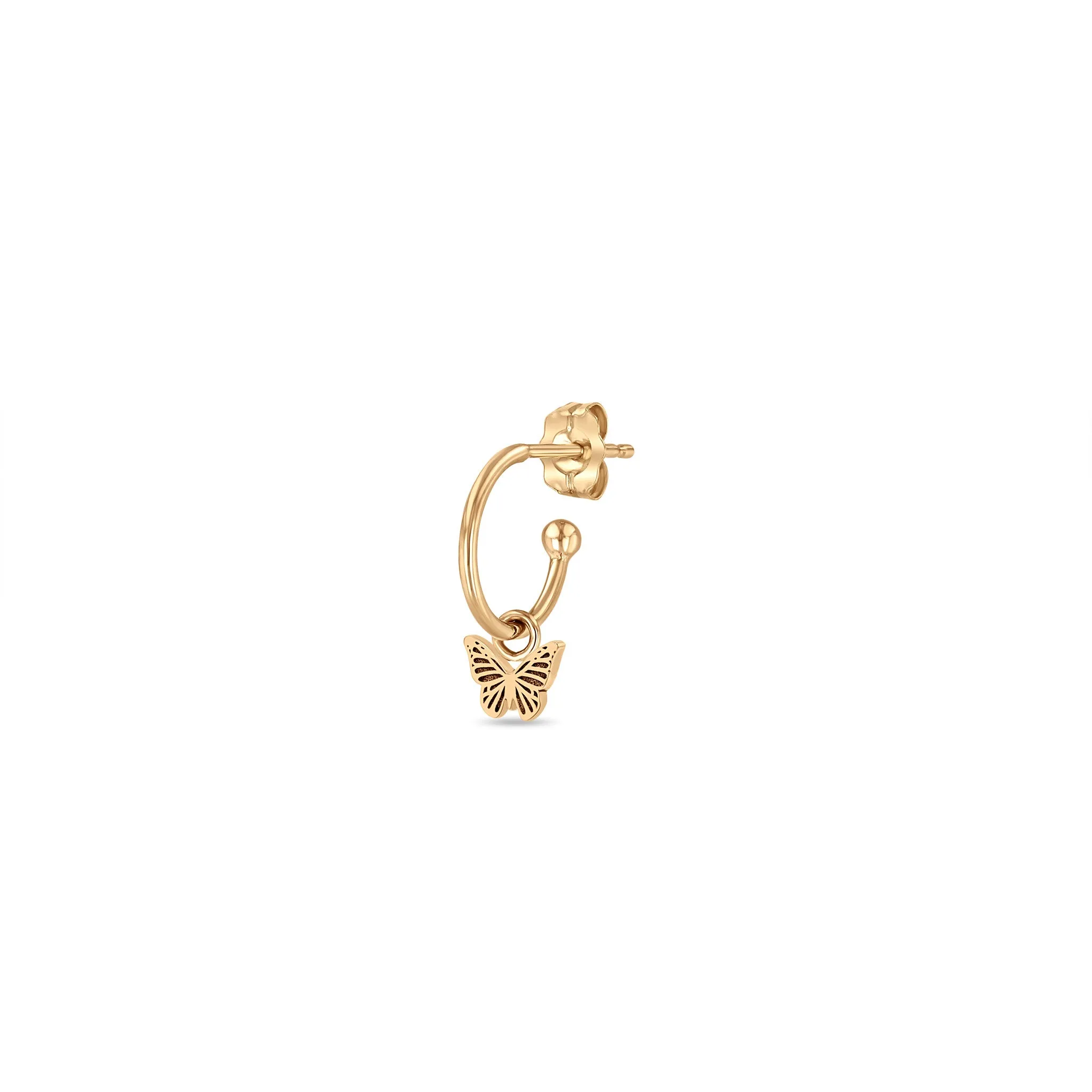 14k Dangle Itty Bitty Butterfly Charm Huggie Hoop