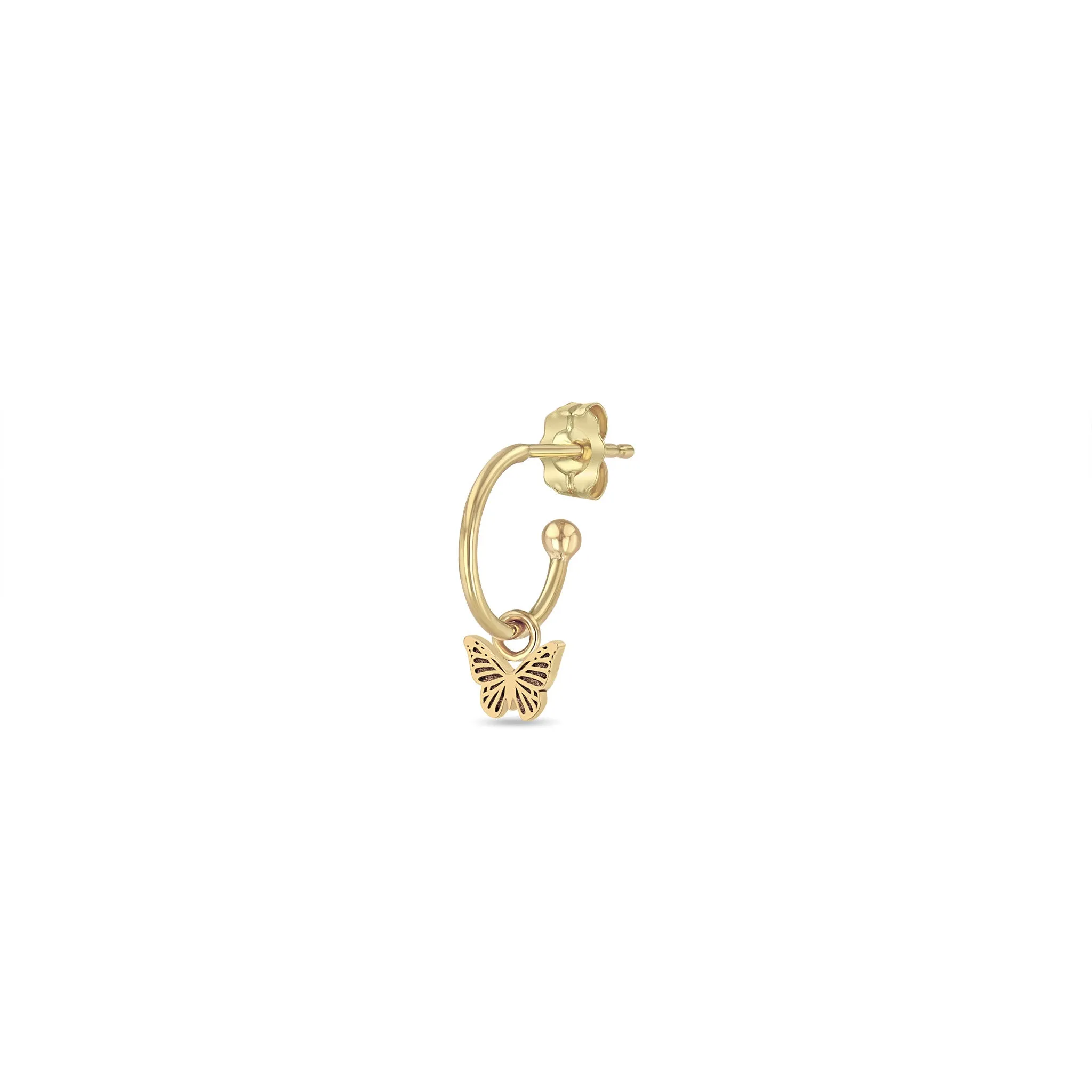14k Dangle Itty Bitty Butterfly Charm Huggie Hoop