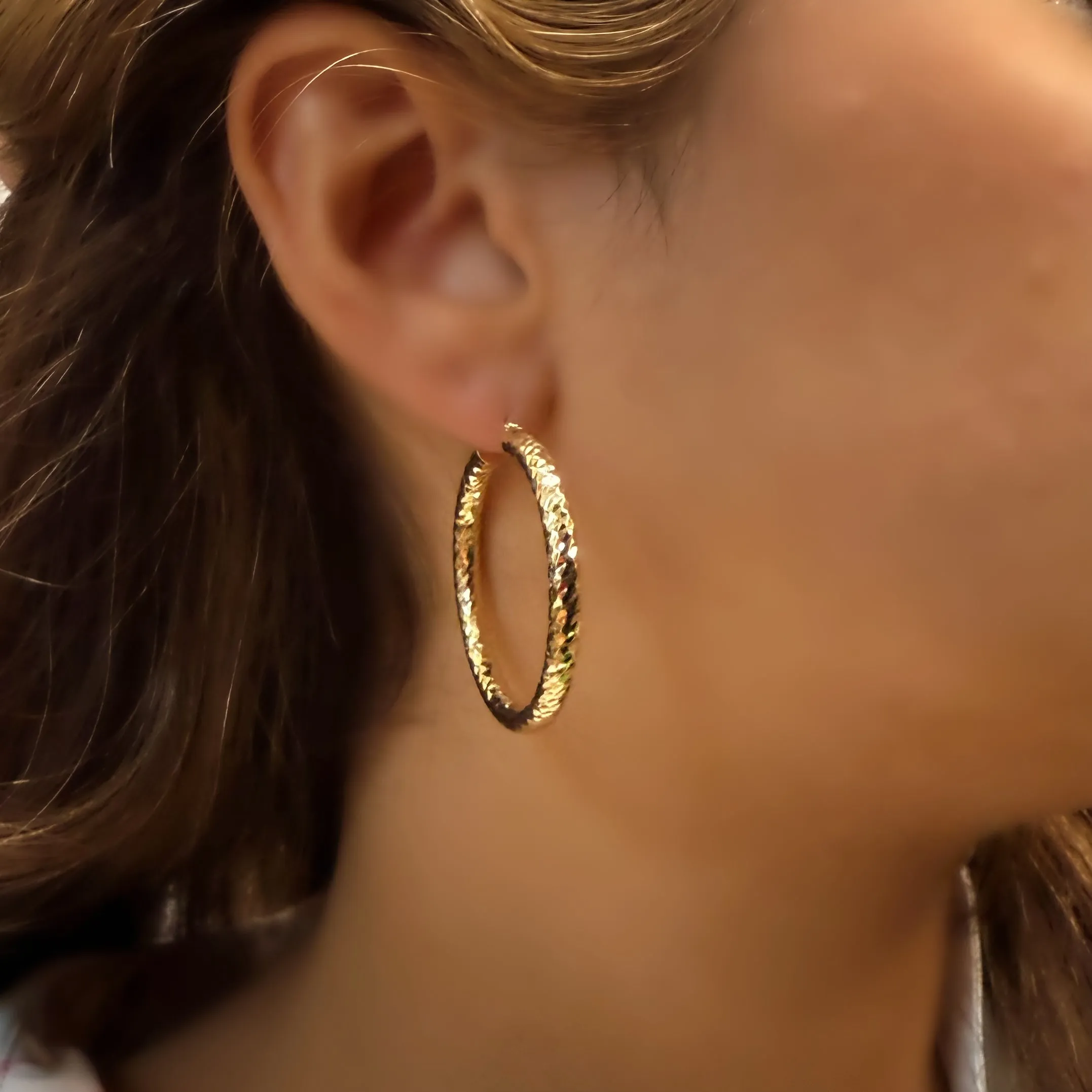 14K Diamond Cut Hoops