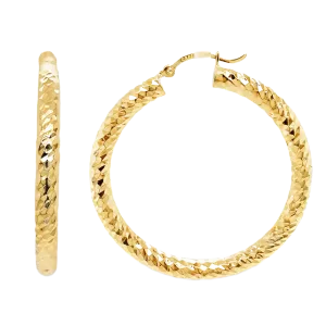 14K Diamond Cut Hoops