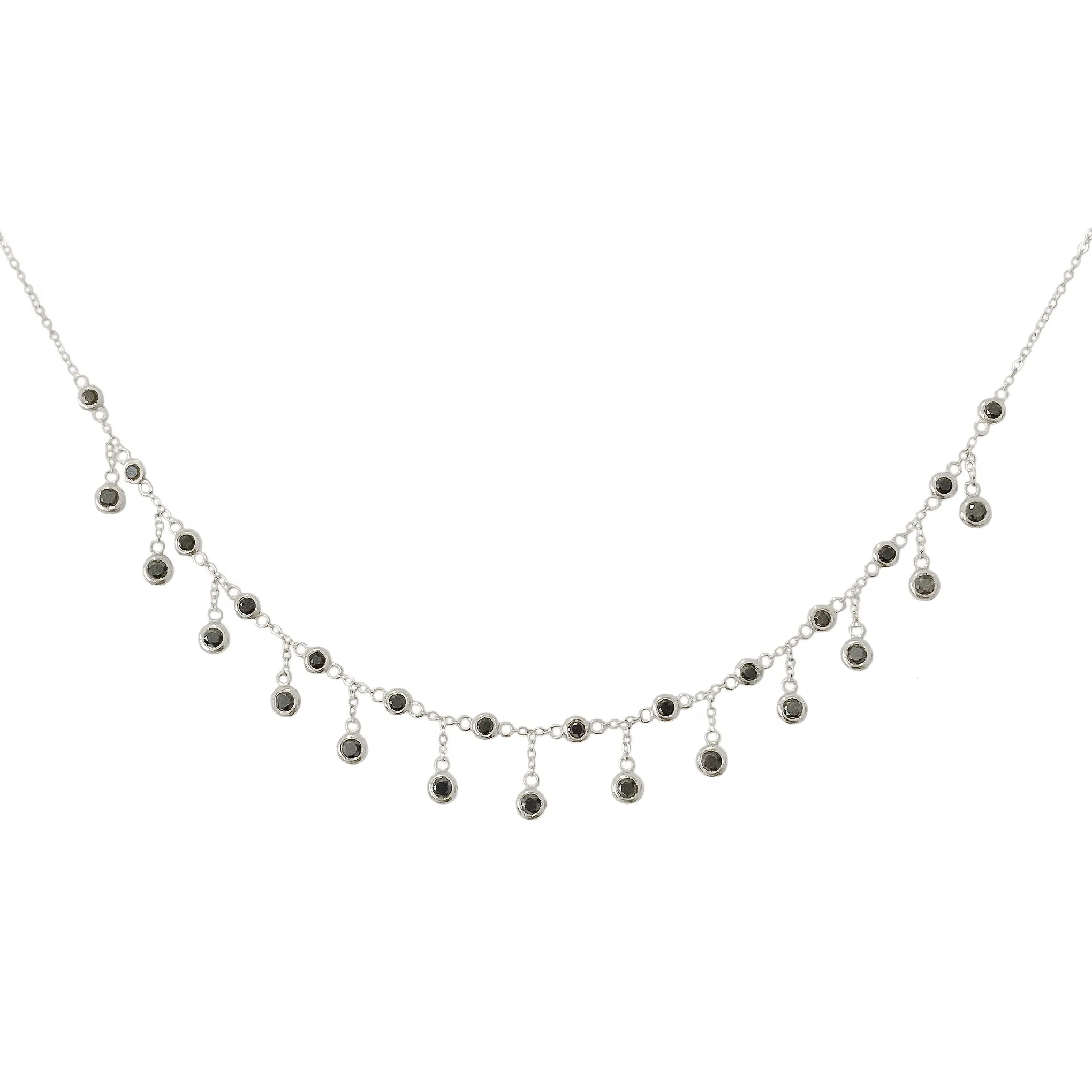 14K Gold Black Diamond Fringe Choker Charm Necklace