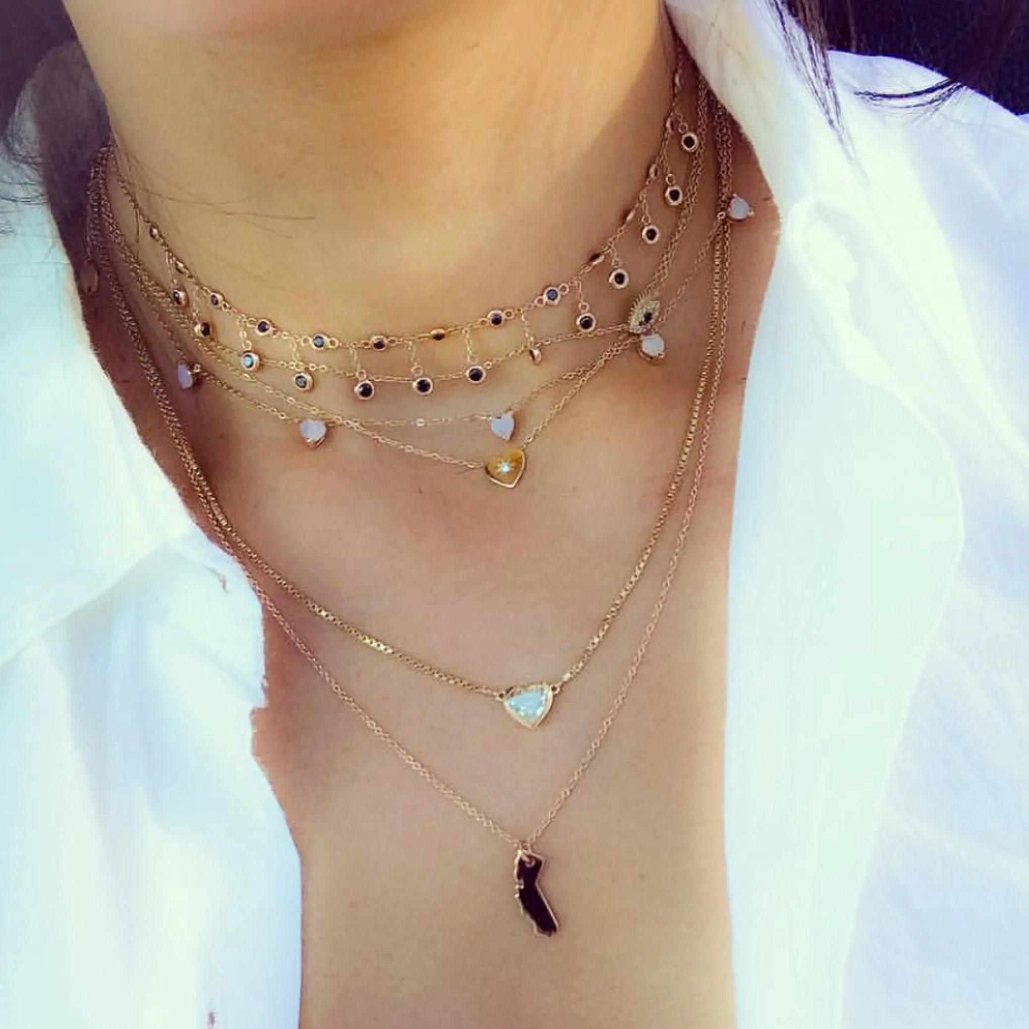 14K Gold Black Diamond Fringe Choker Charm Necklace