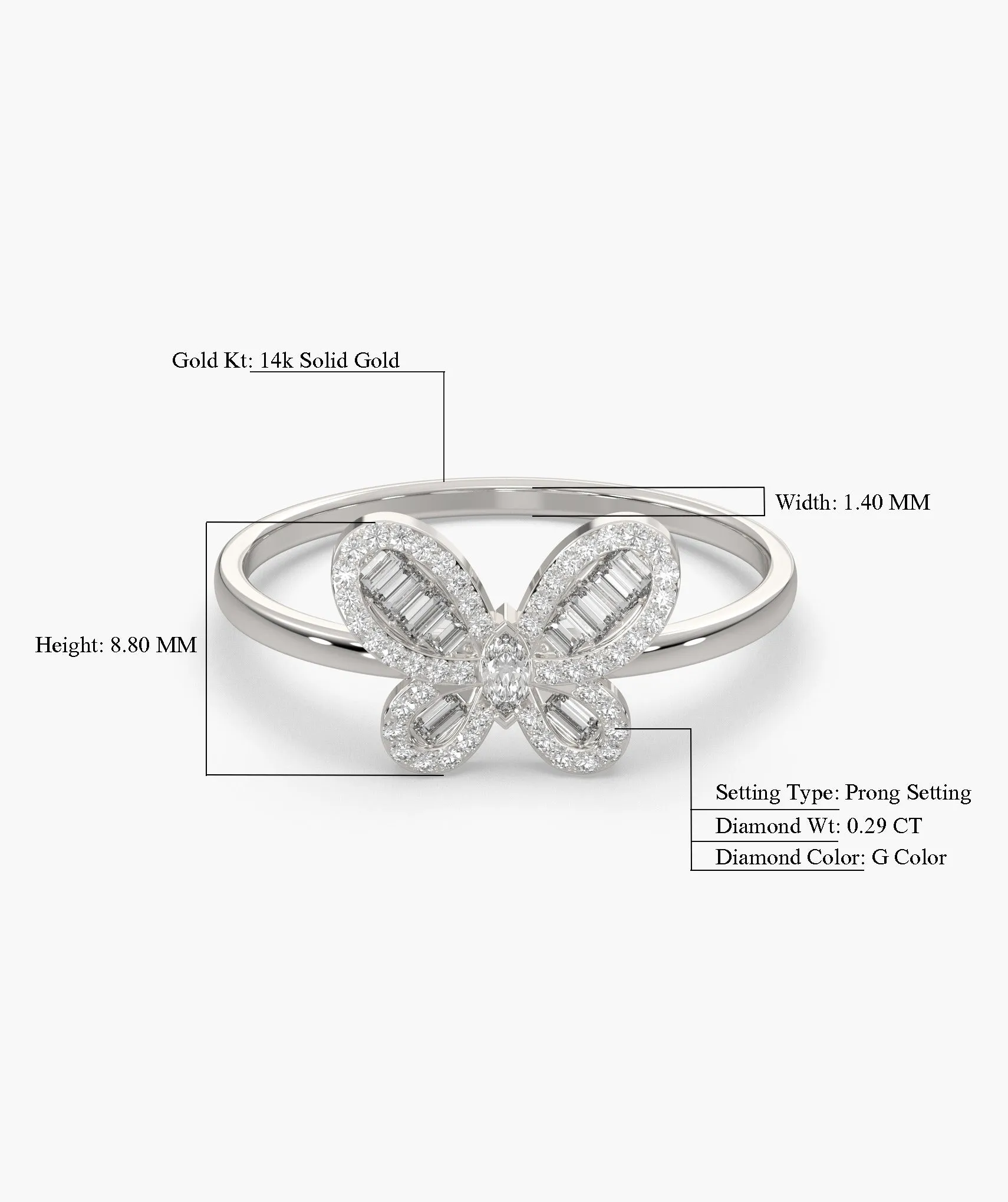 14K Gold Butterfly Diamond Ring