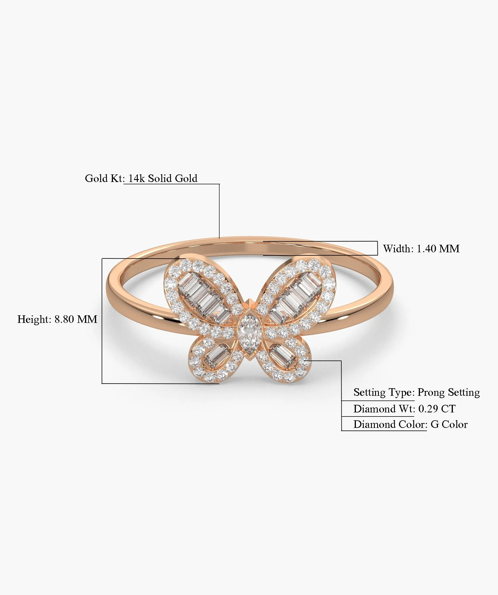 14K Gold Butterfly Diamond Ring