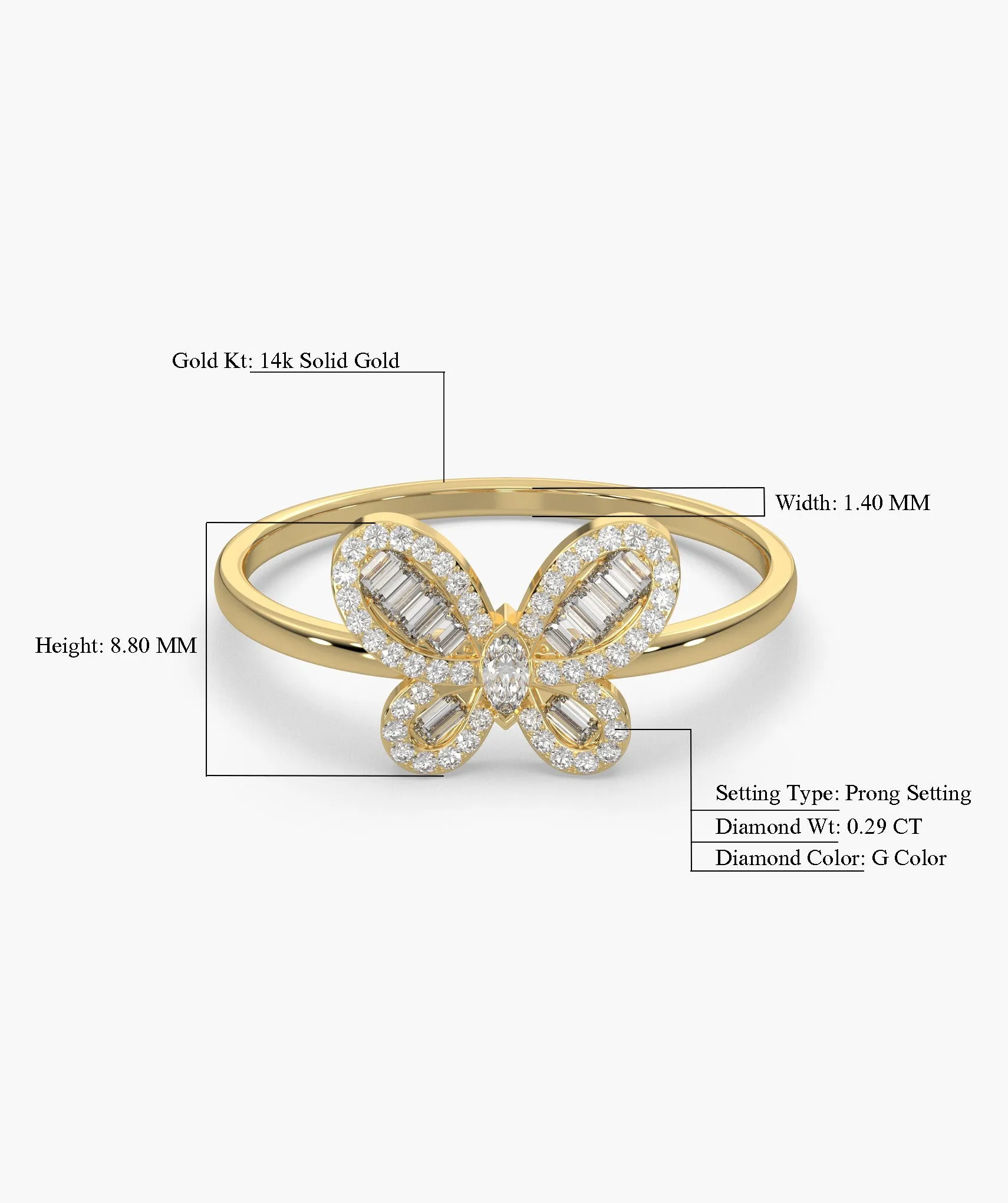 14K Gold Butterfly Diamond Ring