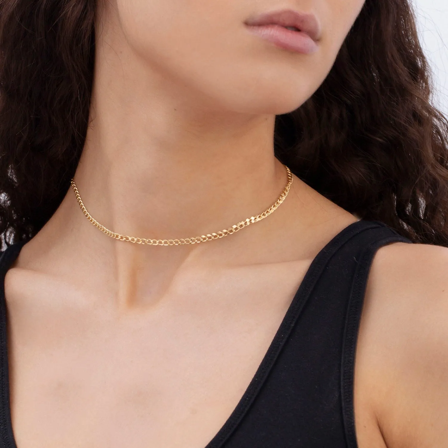 14K Gold Curb Link Choker Necklace