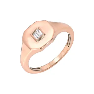 14K Gold Diamond Baguette Octagonal Signet Ring ~ LIMITED EDITION