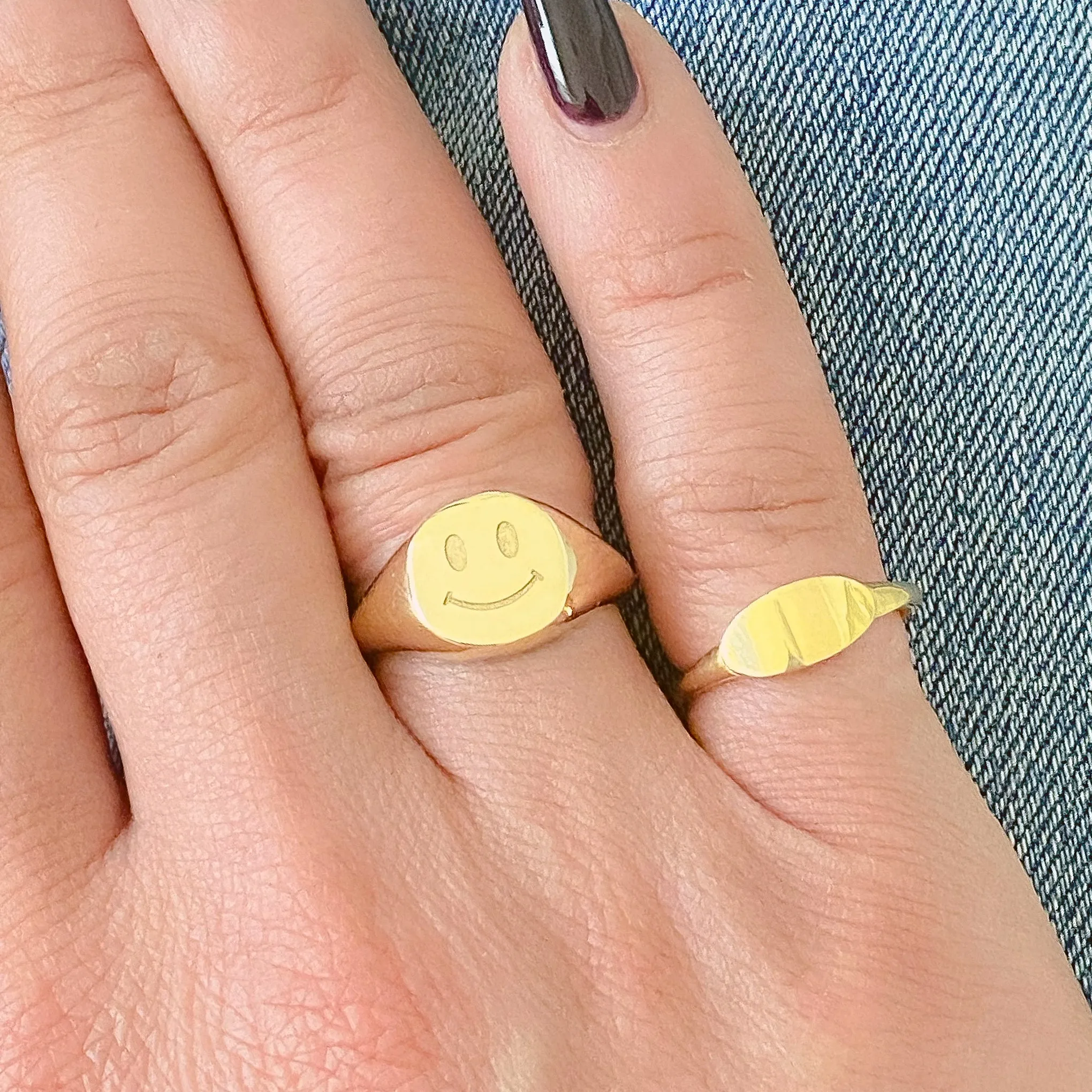 14K Gold Engravable Oval Cigar Band Signet Ring