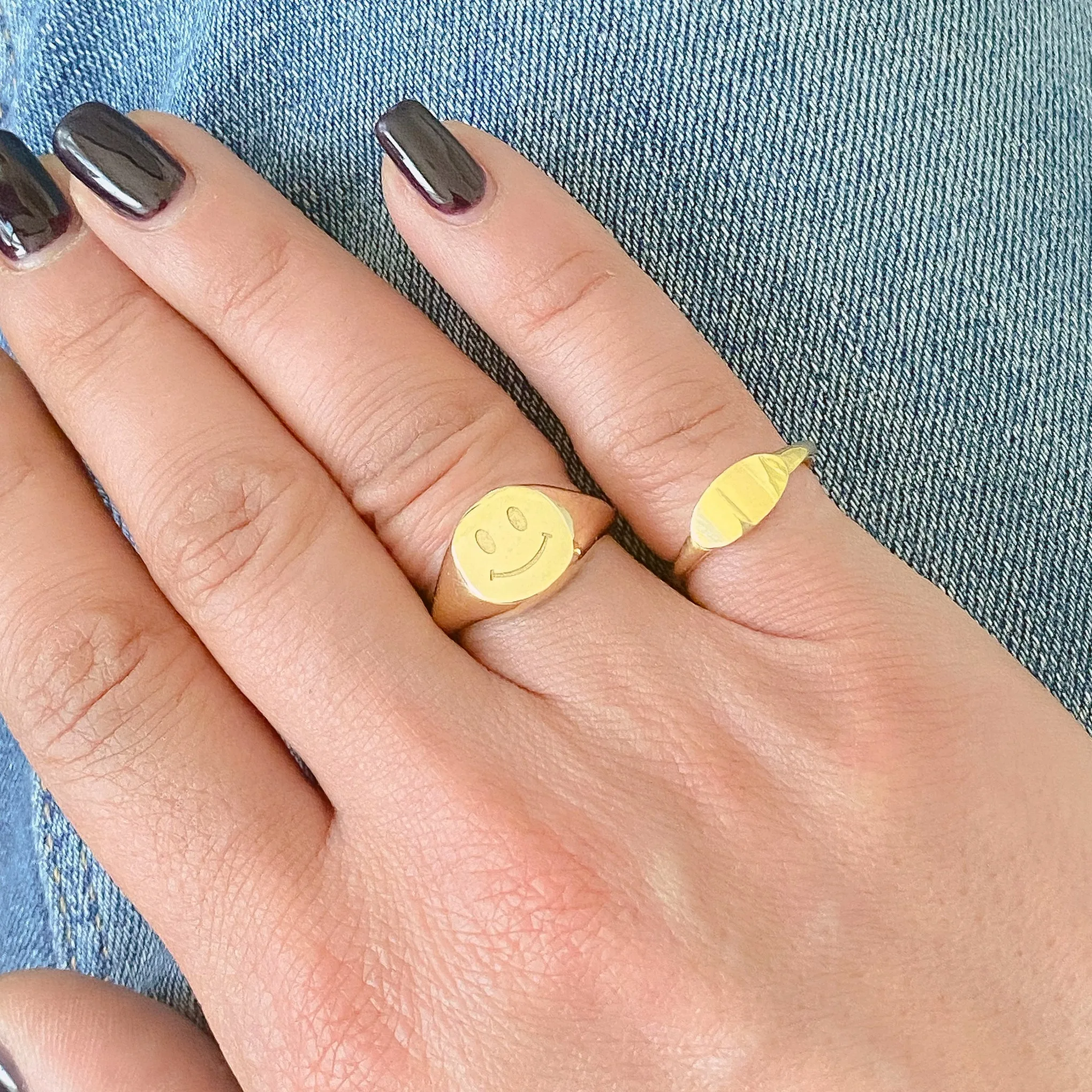14K Gold Engravable Oval Cigar Band Signet Ring