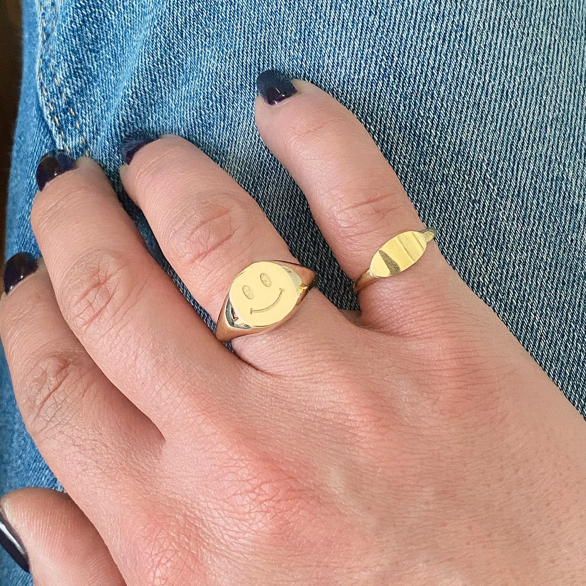 14K Gold Engravable Oval Cigar Band Signet Ring