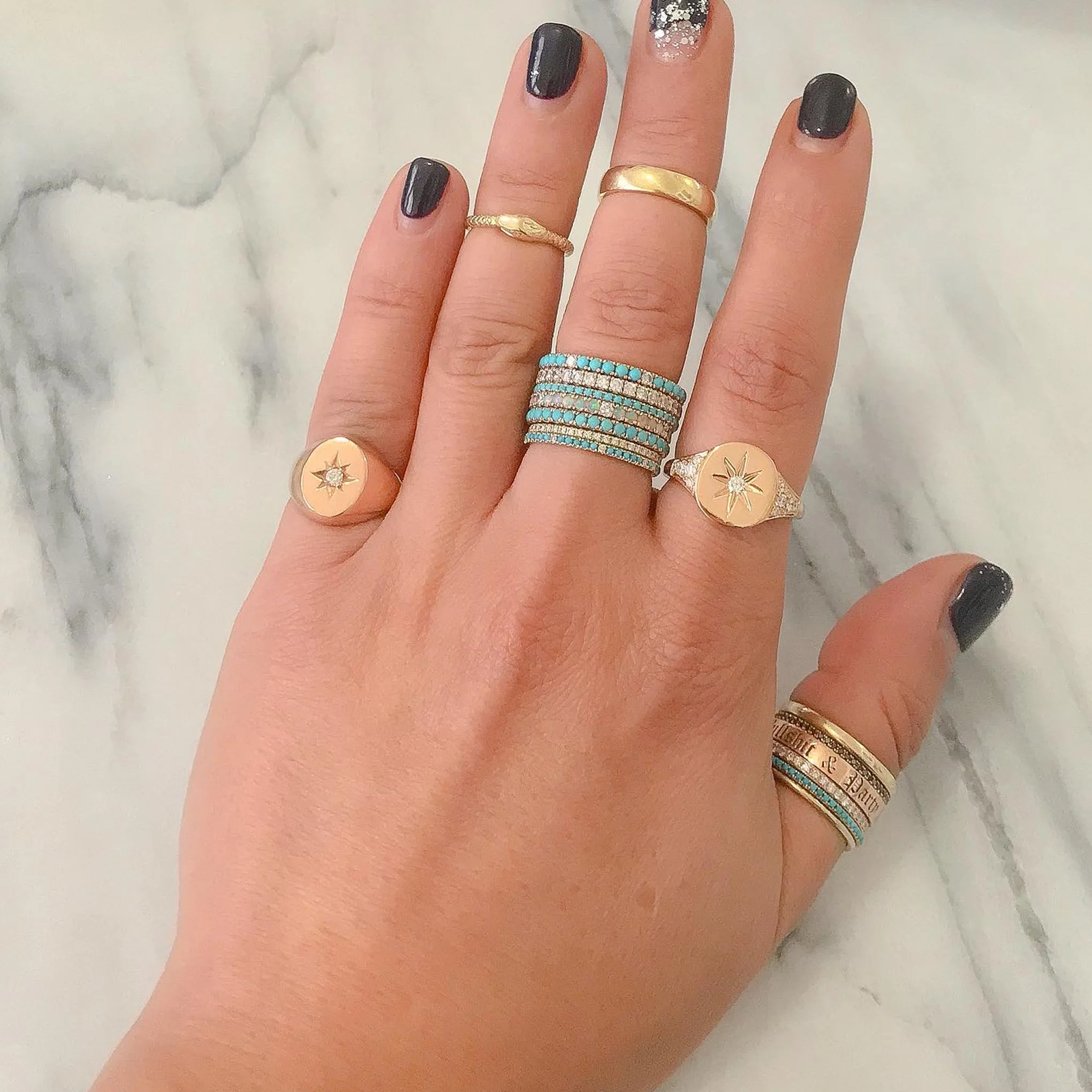 14K Gold Star Set Diamond Pavé Oval Signet Ring ~ LIMITED EDITION
