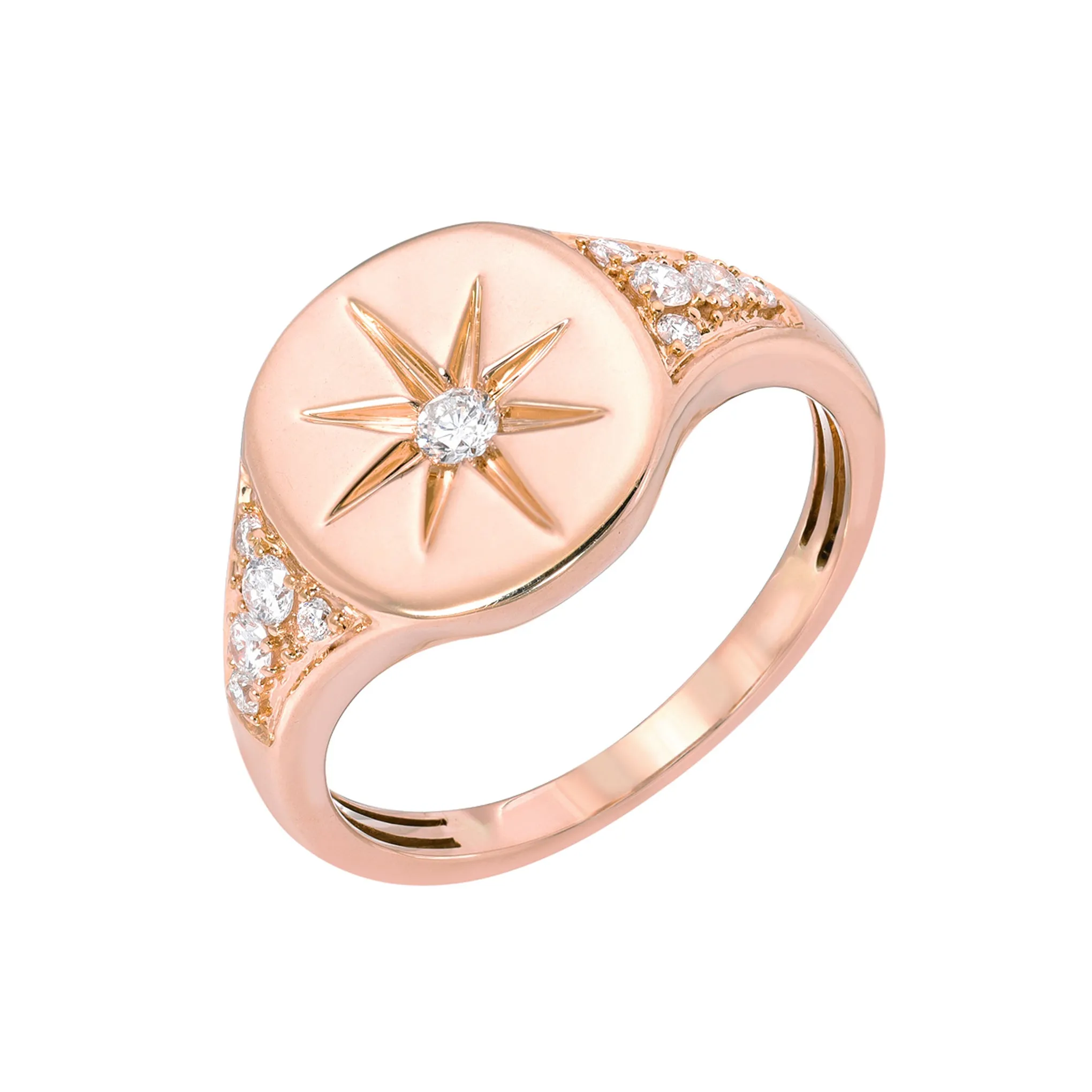 14K Gold Star Set Diamond Pavé Oval Signet Ring ~ LIMITED EDITION