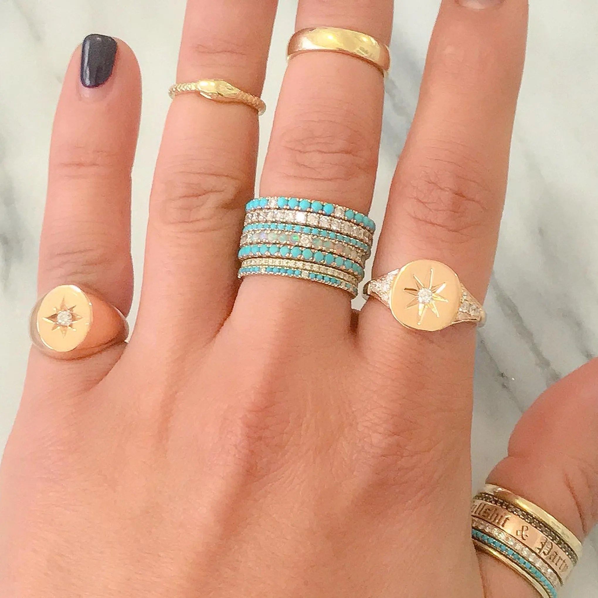 14K Gold Star Set Diamond Pavé Oval Signet Ring ~ LIMITED EDITION