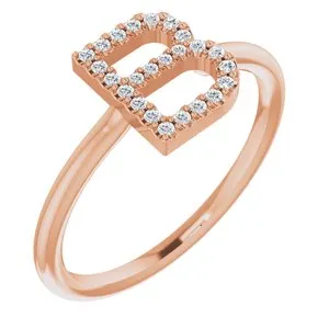 14K Rose .08 CTW Diamond Initial B Ring