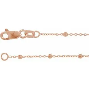 14K Rose .85 mm Faceted Beaded Cable 7" Chain