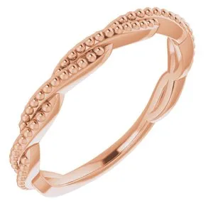 14K Rose Stackable Twisted Beaded Ring