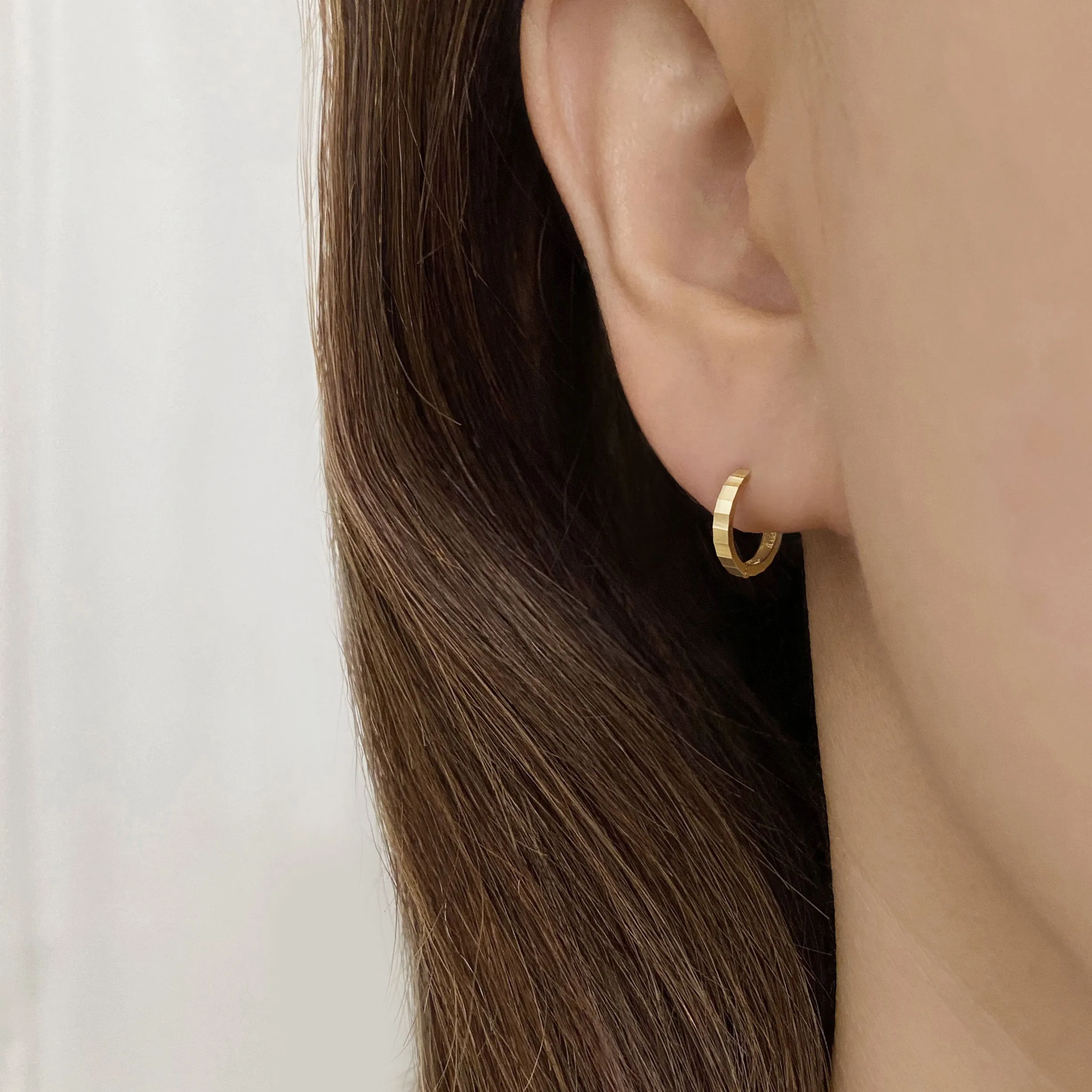 14k Solid Gold Flat Cut Hoop Earring