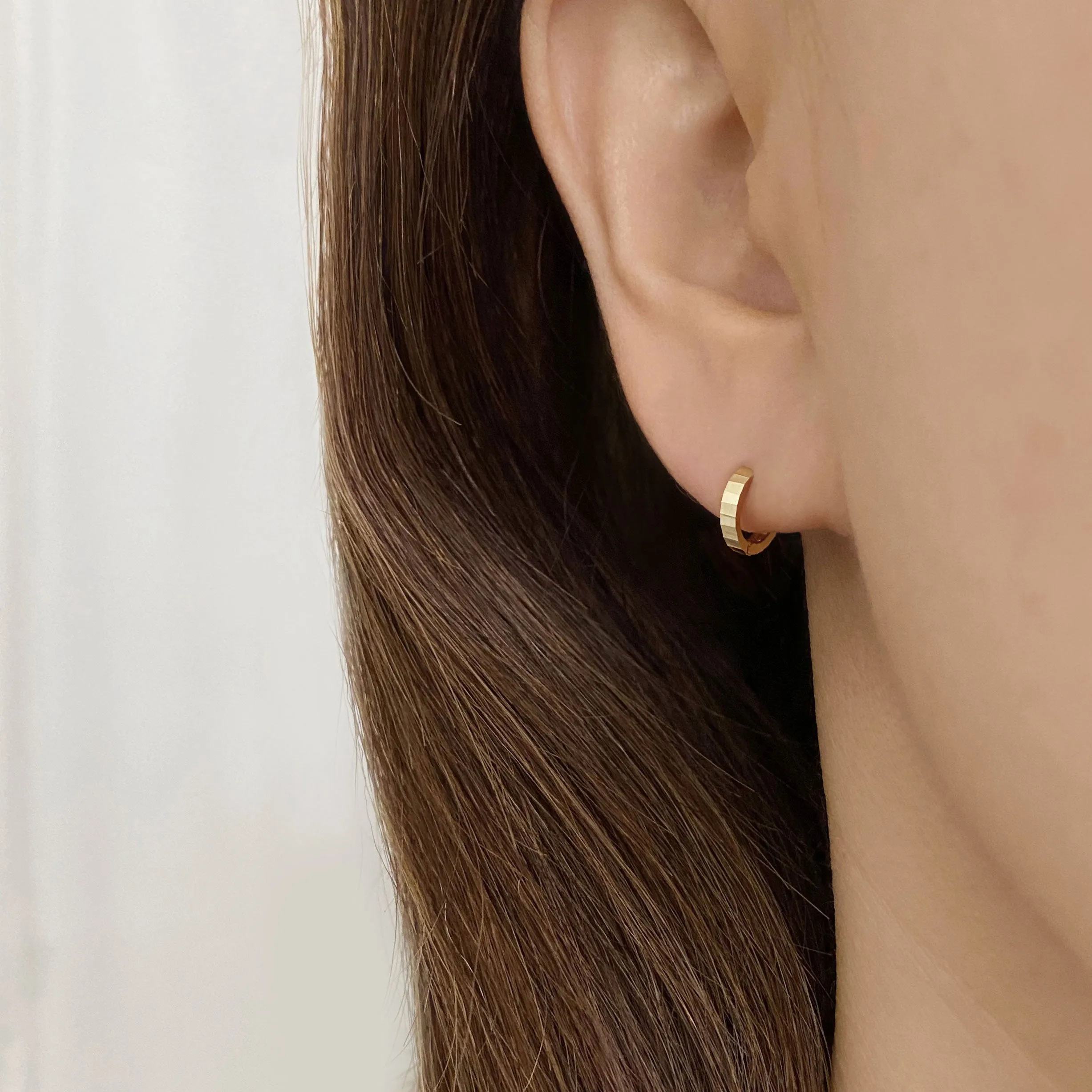 14k Solid Gold Flat Cut Hoop Earring