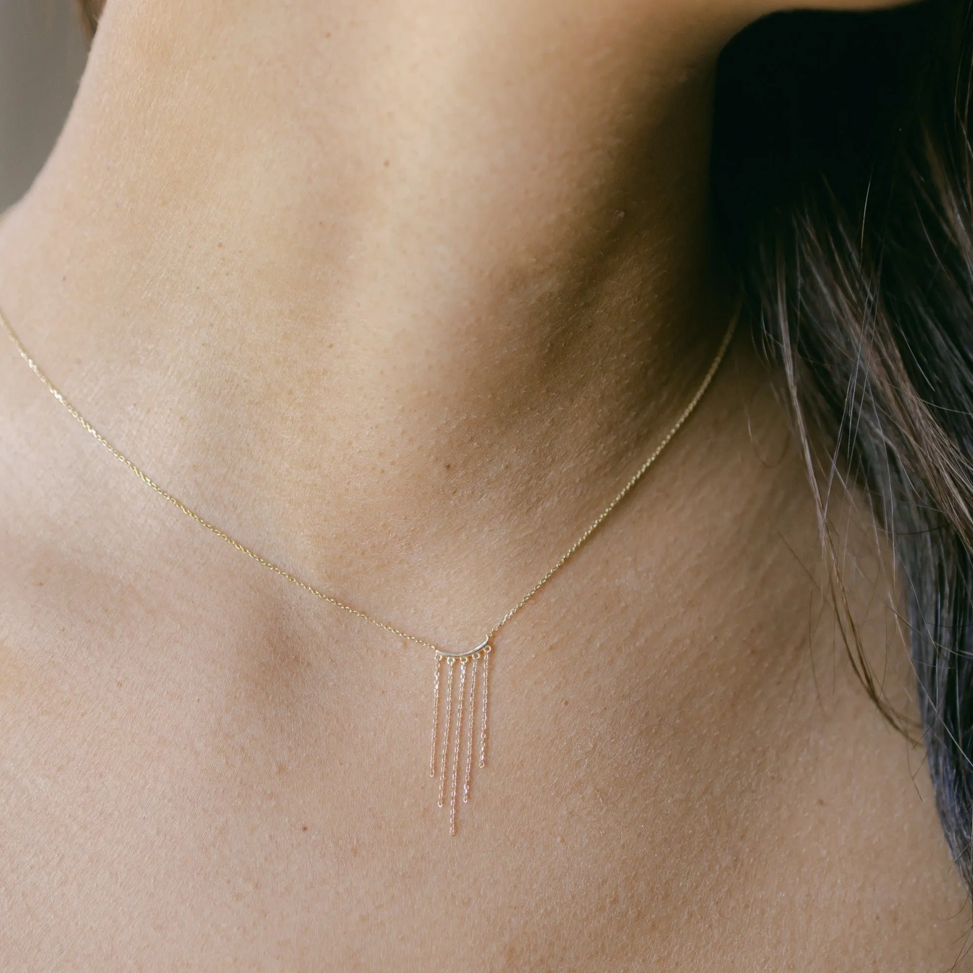 14k Solid Gold Fringe Necklace
