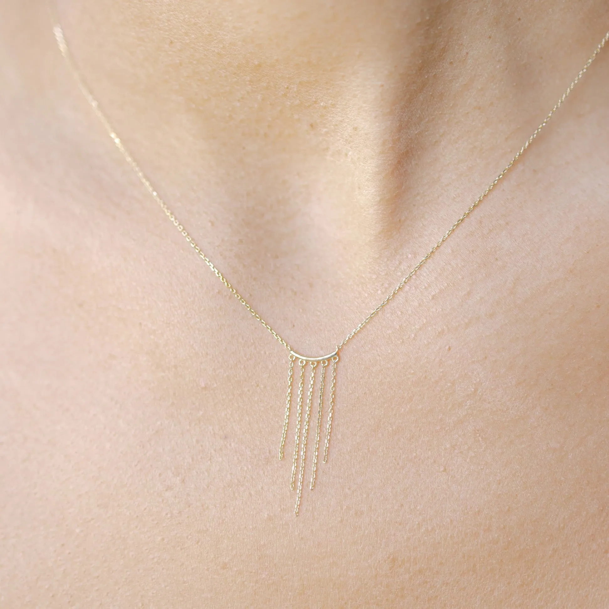 14k Solid Gold Fringe Necklace