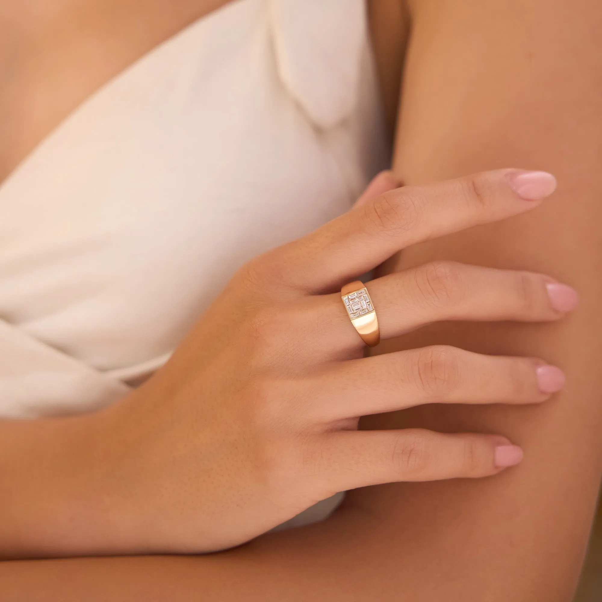 14k Square Illusion Setting Baguette Pinky Ring