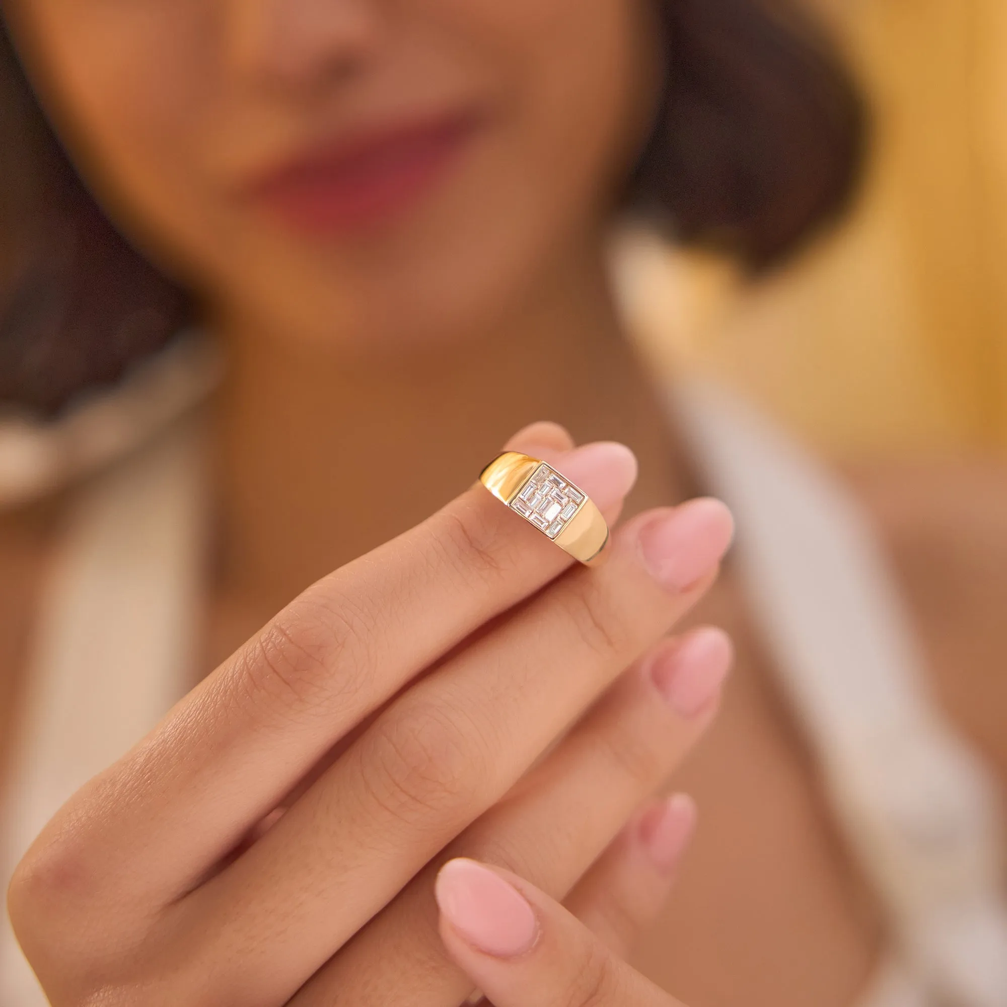 14k Square Illusion Setting Baguette Pinky Ring