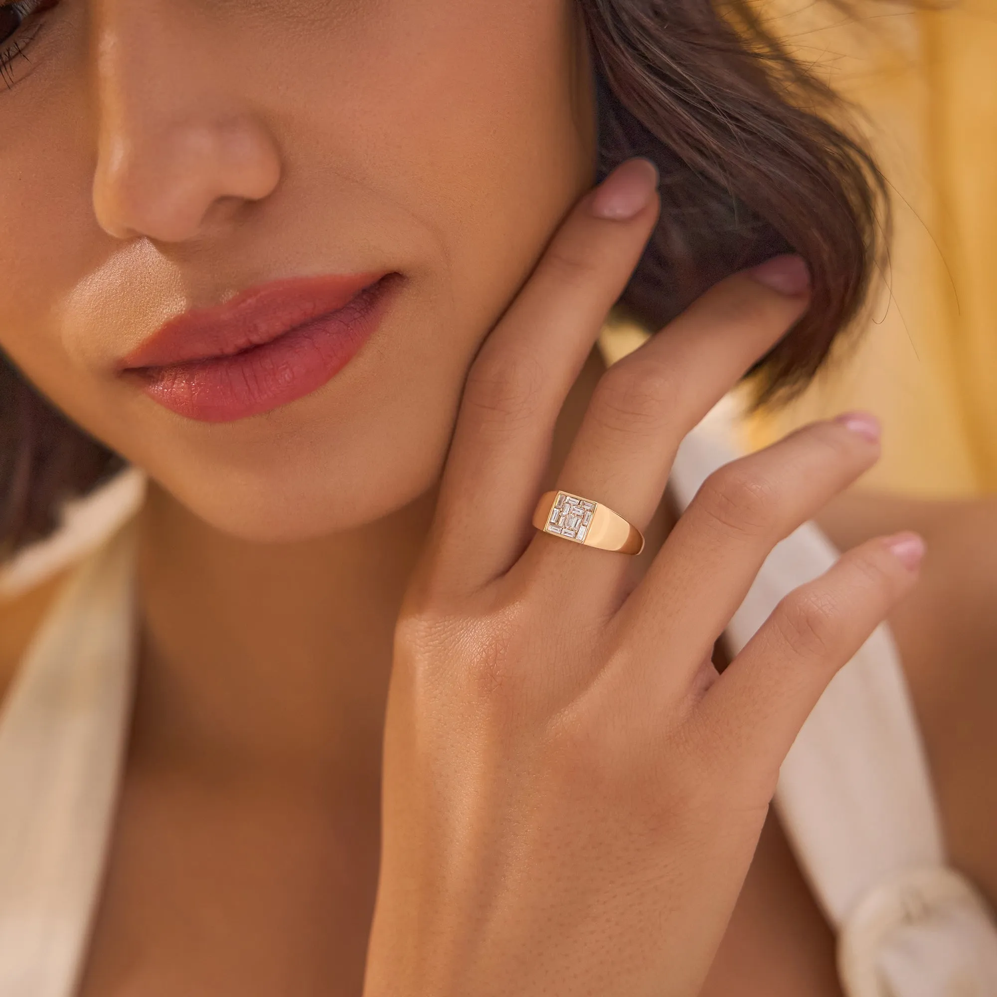 14k Square Illusion Setting Baguette Pinky Ring